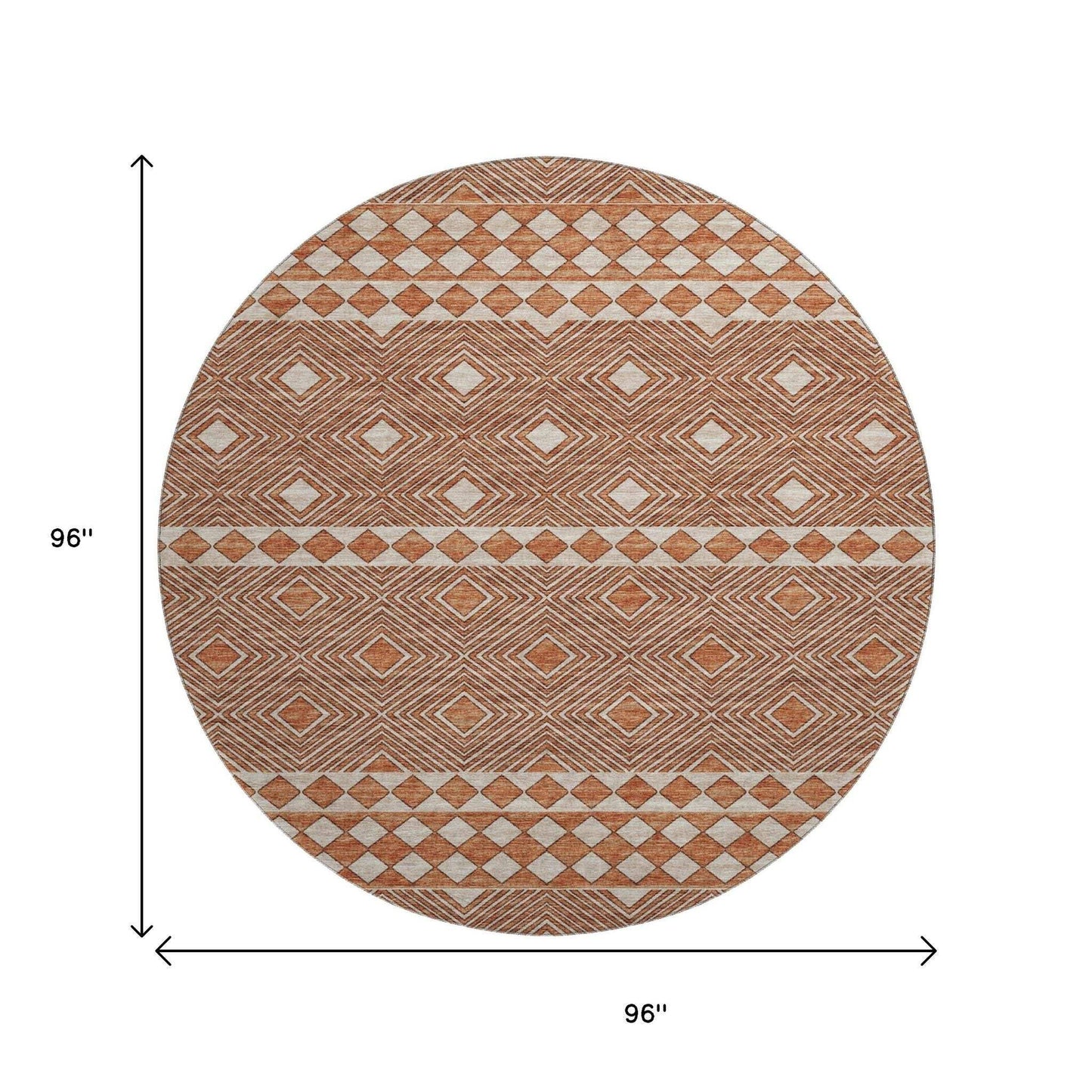 8' Burnt Sienna And Ivory Geometric Washable Round Rug With UV Protection - HomeRoots - Flyclothing LLC