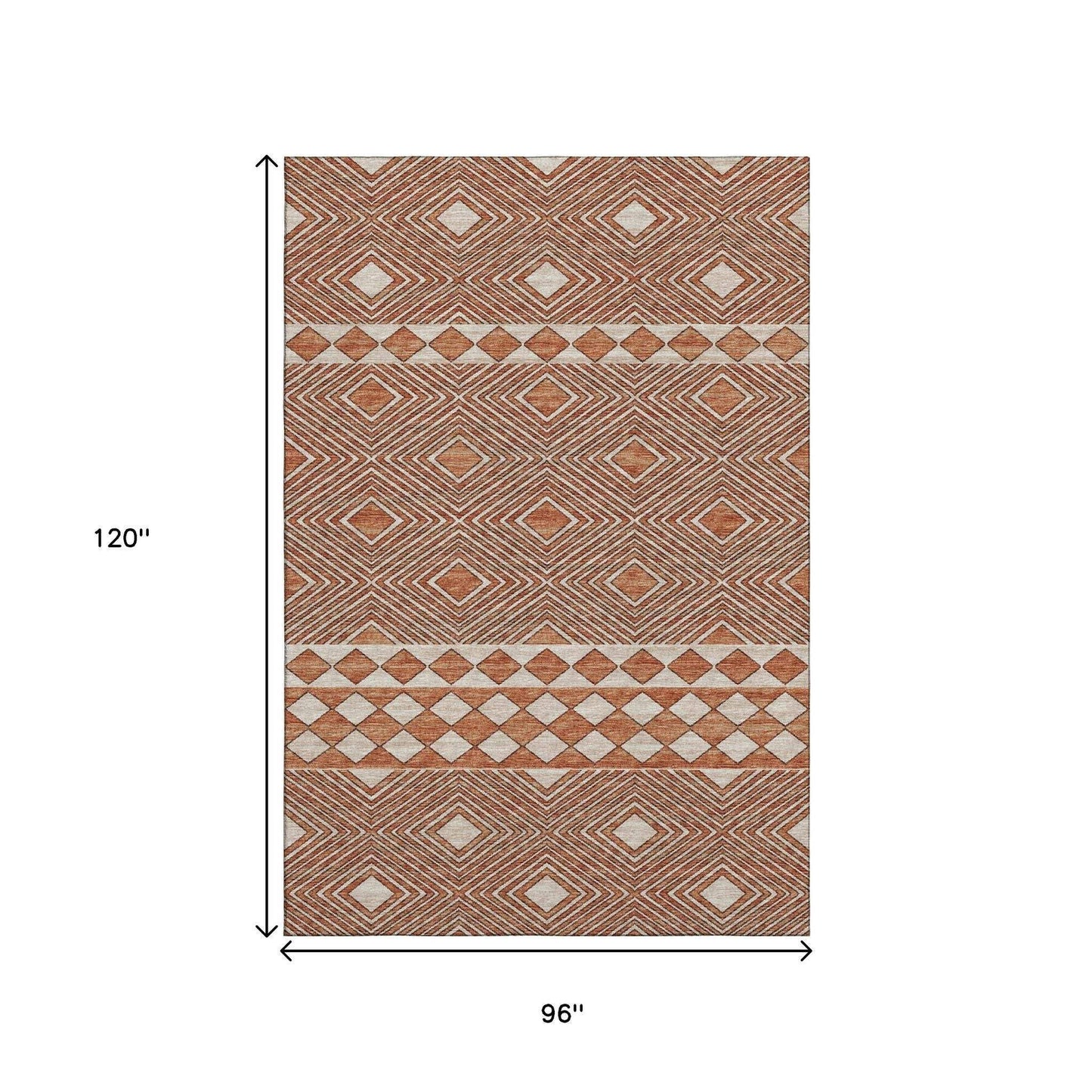 8' X 10' Burnt Sienna And Ivory Geometric Washable Area Rug With UV Protection - HomeRoots - Flyclothing LLC