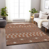 8' X 10' Burnt Sienna And Ivory Geometric Washable Area Rug With UV Protection - HomeRoots - Flyclothing LLC