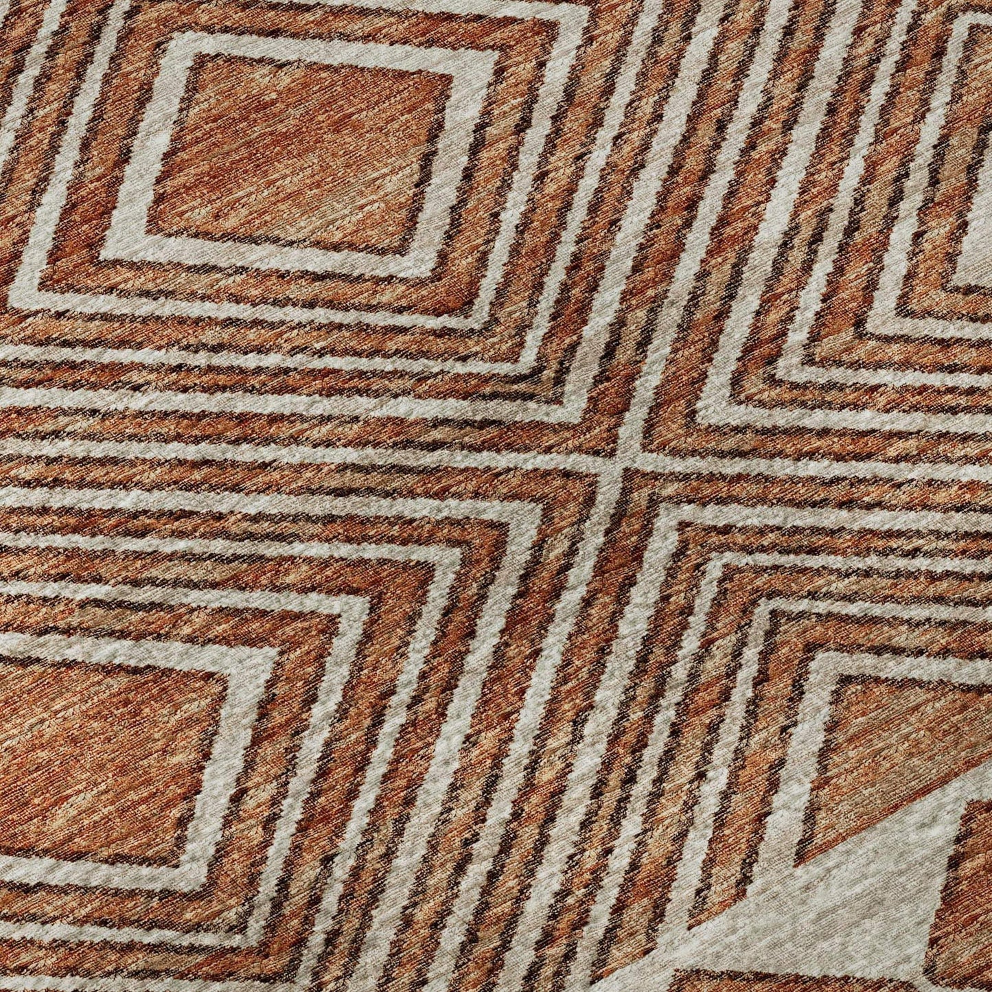 8' X 10' Burnt Sienna And Ivory Geometric Washable Area Rug With UV Protection - HomeRoots - Flyclothing LLC