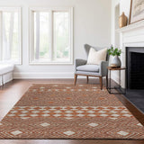 8' X 10' Burnt Sienna And Ivory Geometric Washable Area Rug With UV Protection - HomeRoots - Flyclothing LLC
