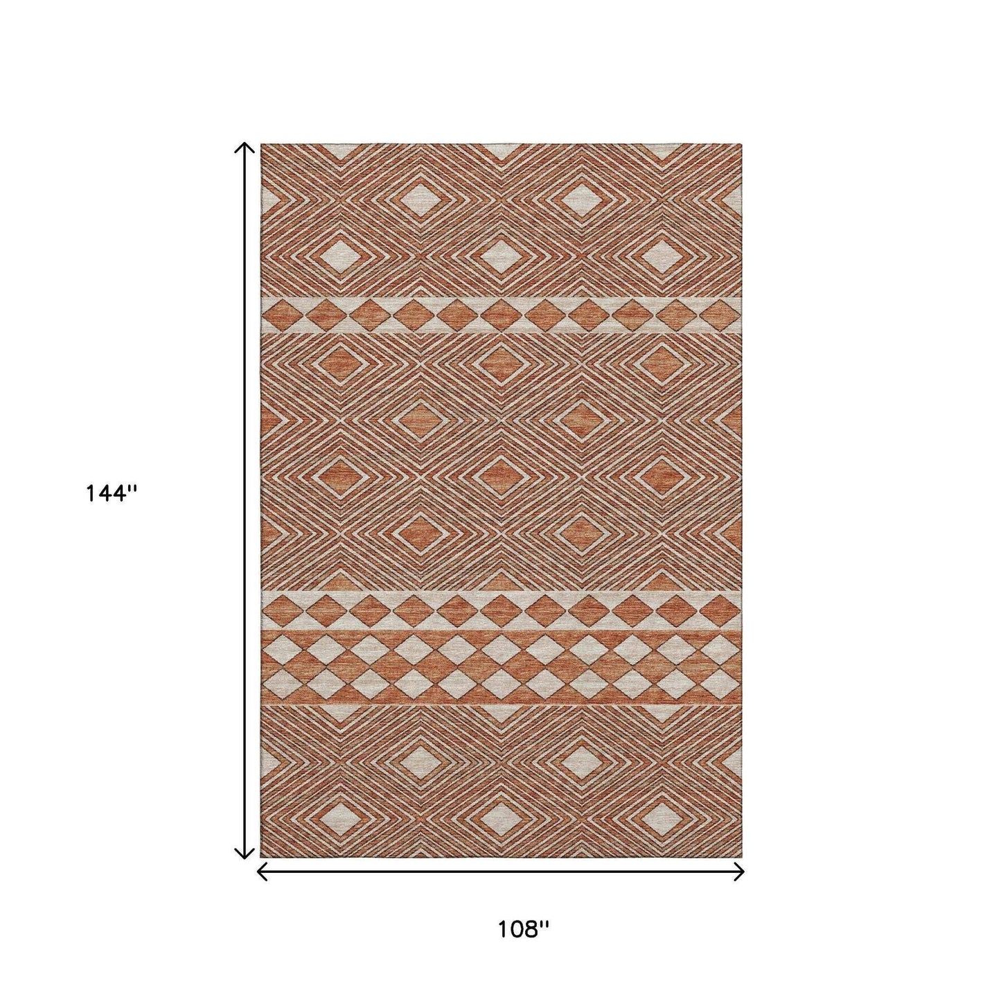 9' X 12' Burnt Sienna And Ivory Geometric Washable Area Rug With UV Protection - HomeRoots - Flyclothing LLC