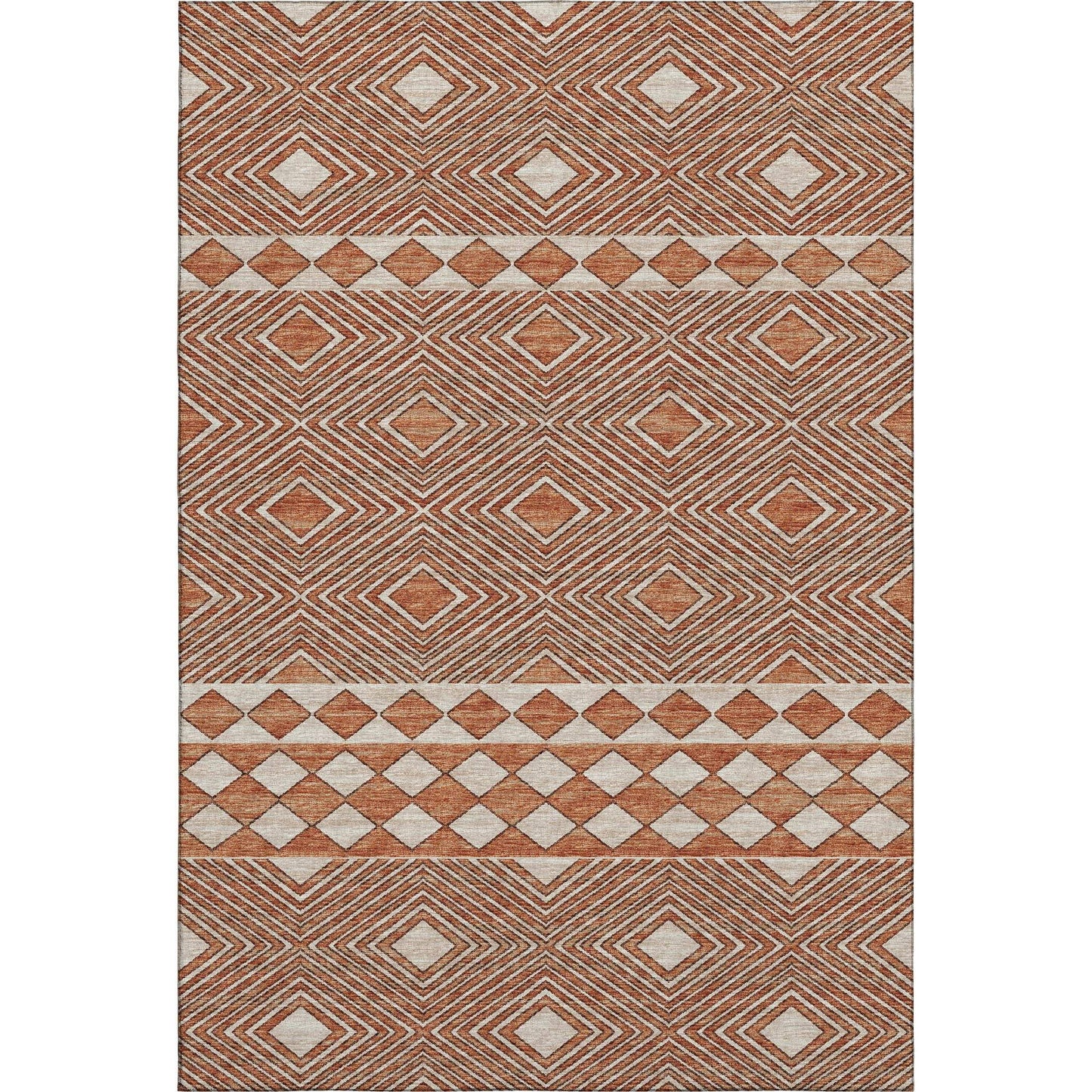 9' X 12' Burnt Sienna And Ivory Geometric Washable Area Rug With UV Protection - HomeRoots - Flyclothing LLC