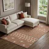 9' X 12' Burnt Sienna And Ivory Geometric Washable Area Rug With UV Protection - HomeRoots - Flyclothing LLC