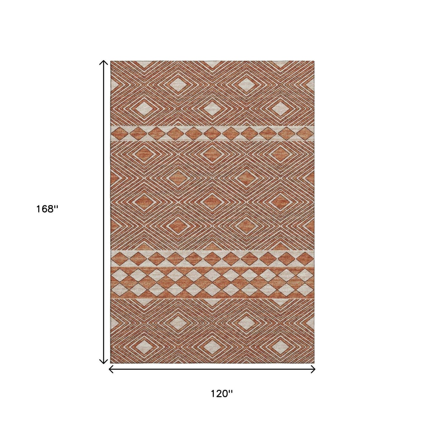 10' X 14' Burnt Sienna And Ivory Tribal Washable Area Rug With UV Protection - HomeRoots - Flyclothing LLC