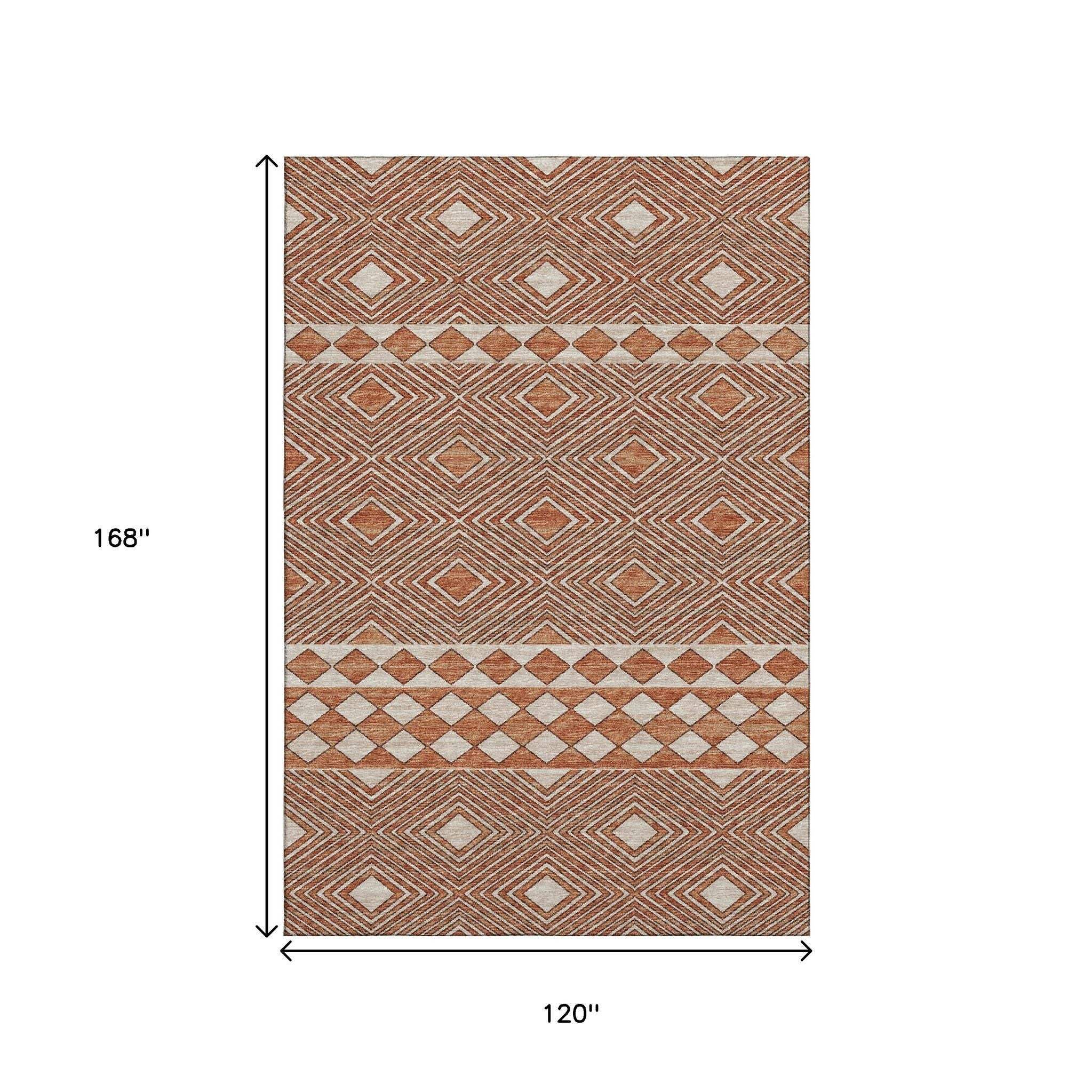 10' X 14' Burnt Sienna And Ivory Tribal Washable Area Rug With UV Protection - HomeRoots - Flyclothing LLC