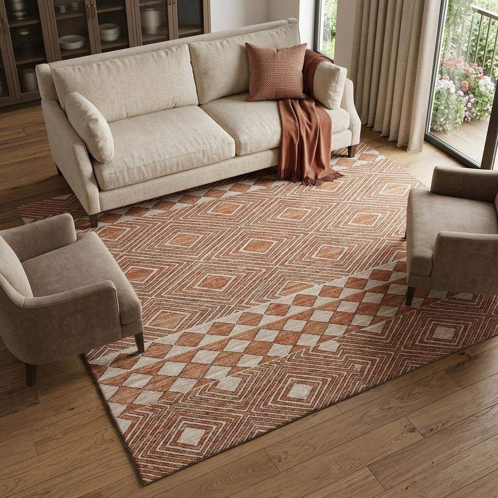 10' X 14' Burnt Sienna And Ivory Tribal Washable Area Rug With UV Protection - HomeRoots - Flyclothing LLC