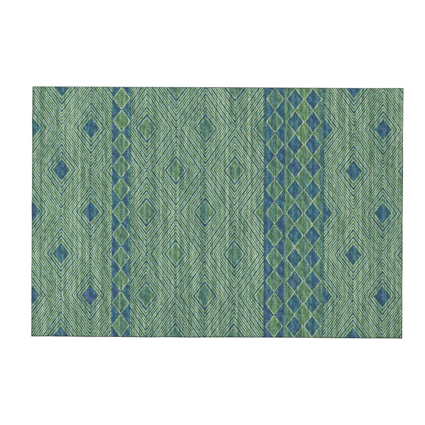 3' X 5' Green And Navy Blue Tribal Washable Area Rug With UV Protection - HomeRoots - Flyclothing LLC