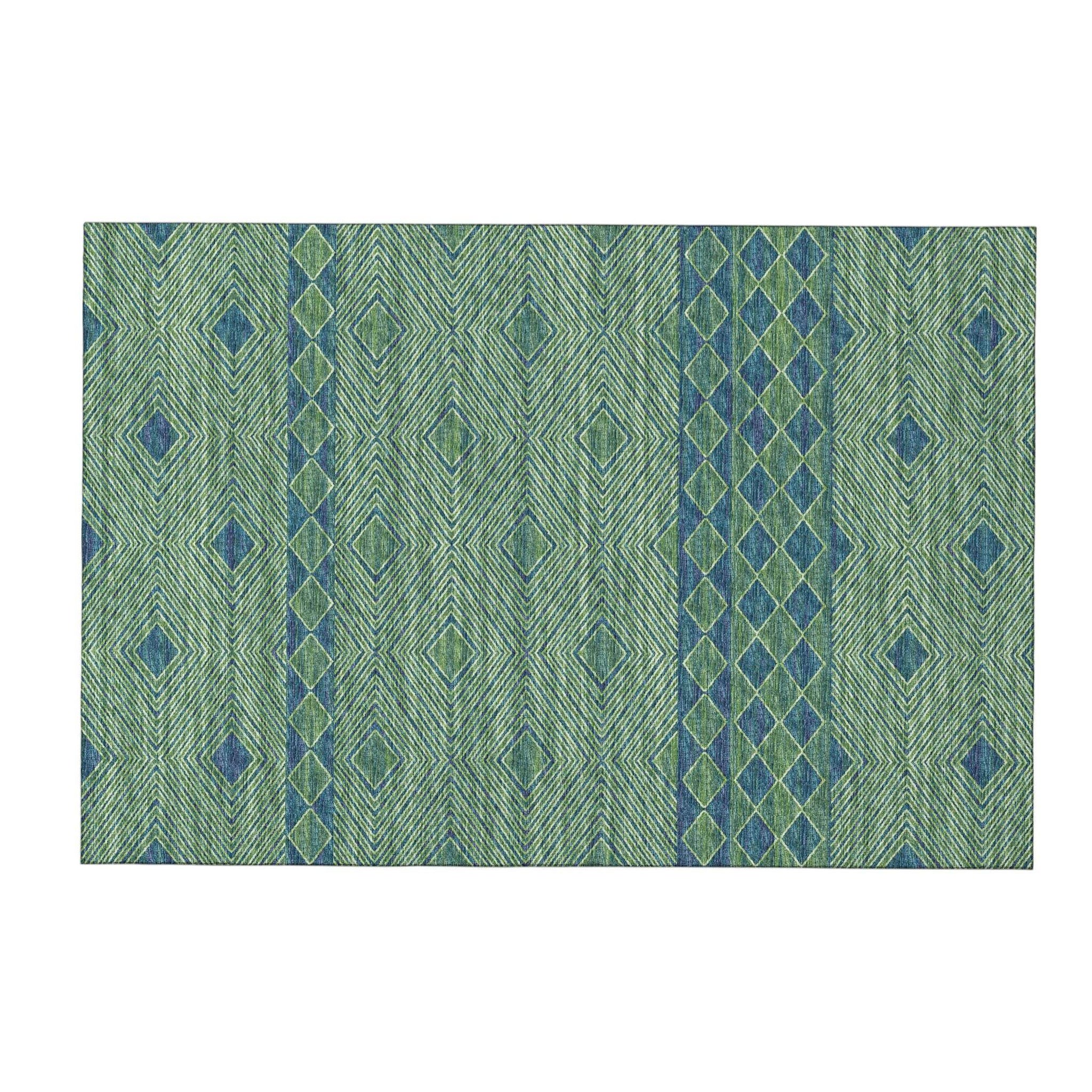 3' X 5' Green And Navy Blue Tribal Washable Area Rug With UV Protection - HomeRoots - Flyclothing LLC