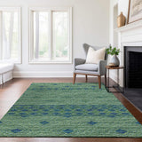 5' X 8' Green And Navy Blue Geometric Washable Area Rug With UV Protection - HomeRoots - Flyclothing LLC