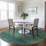 8' Green And Navy Blue Geometric Washable Round Rug With UV Protection - HomeRoots - Flyclothing LLC