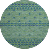 8' Green And Navy Blue Geometric Washable Round Rug With UV Protection - HomeRoots - Flyclothing LLC