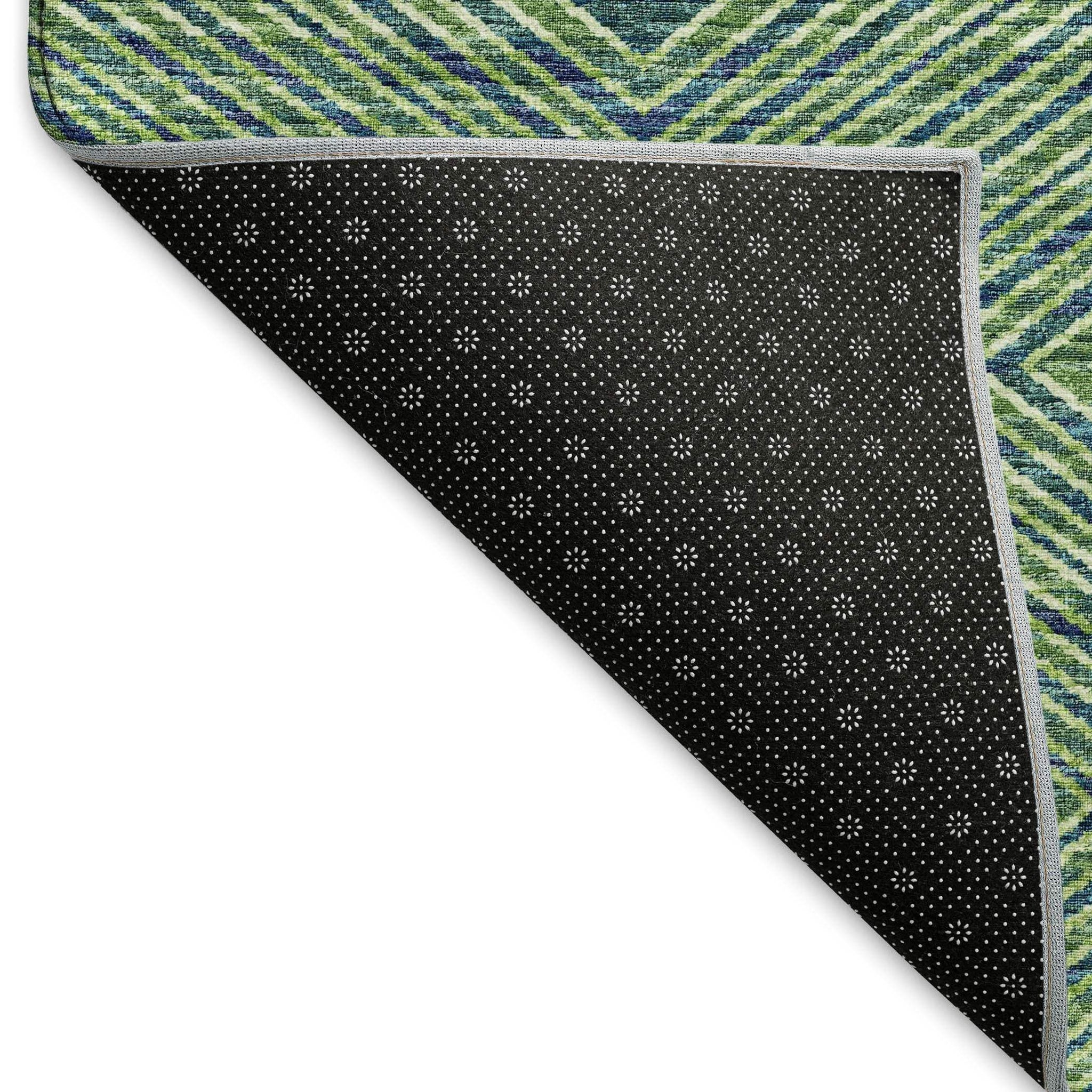 8' Green And Navy Blue Geometric Washable Round Rug With UV Protection - HomeRoots - Flyclothing LLC