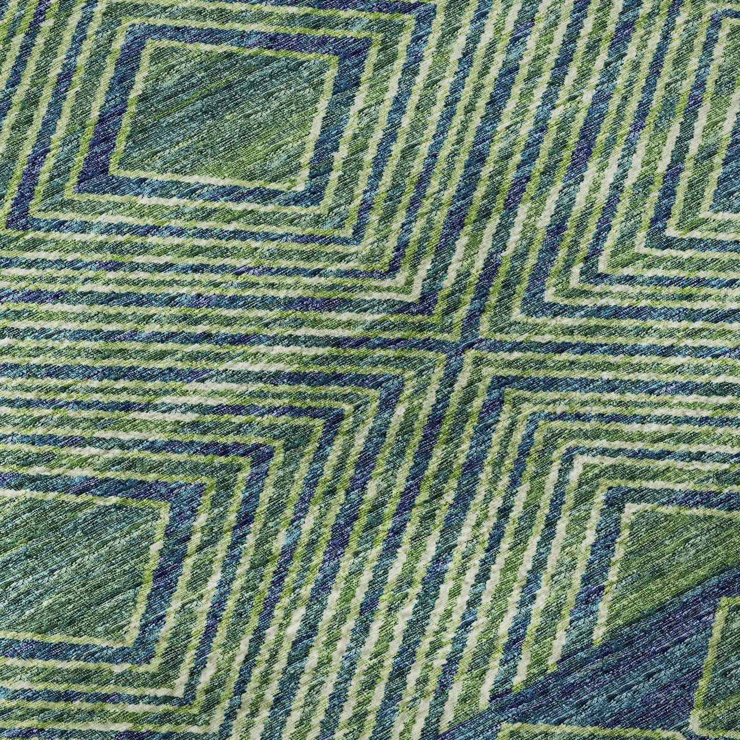 8' Green And Navy Blue Geometric Washable Round Rug With UV Protection - HomeRoots - Flyclothing LLC
