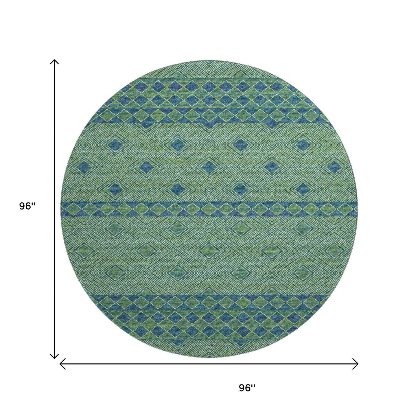 8' Green And Navy Blue Geometric Washable Round Rug With UV Protection - HomeRoots - Flyclothing LLC