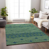 8' X 10' Green And Navy Blue Geometric Washable Area Rug With UV Protection - HomeRoots - Flyclothing LLC