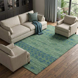8' X 10' Green And Navy Blue Geometric Washable Area Rug With UV Protection - HomeRoots - Flyclothing LLC