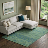 9' X 12' Green And Navy Blue Geometric Washable Area Rug With UV Protection - HomeRoots - Flyclothing LLC