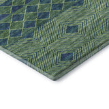 9' X 12' Green And Navy Blue Geometric Washable Area Rug With UV Protection - HomeRoots - Flyclothing LLC