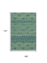 9' X 12' Green And Navy Blue Geometric Washable Area Rug With UV Protection - HomeRoots - Flyclothing LLC