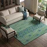 10' X 14' Green And Navy Blue Geometric Washable Area Rug With UV Protection - HomeRoots - Flyclothing LLC