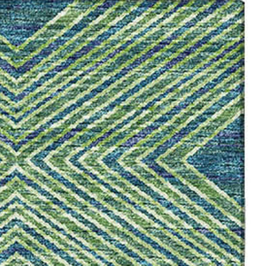 10' X 14' Green And Navy Blue Geometric Washable Area Rug With UV Protection - HomeRoots - Flyclothing LLC