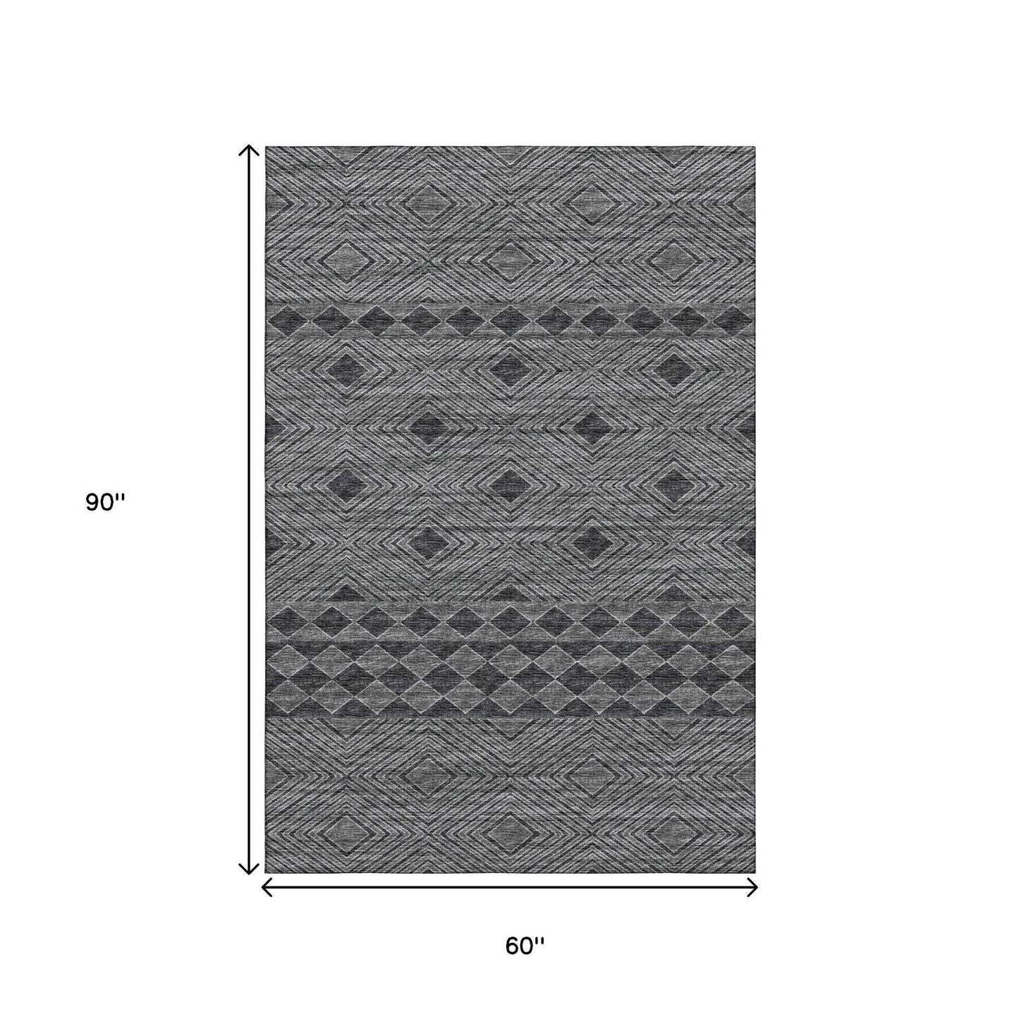 5' X 8' Gray And Black Geometric Washable Area Rug With UV Protection - HomeRoots - Flyclothing LLC