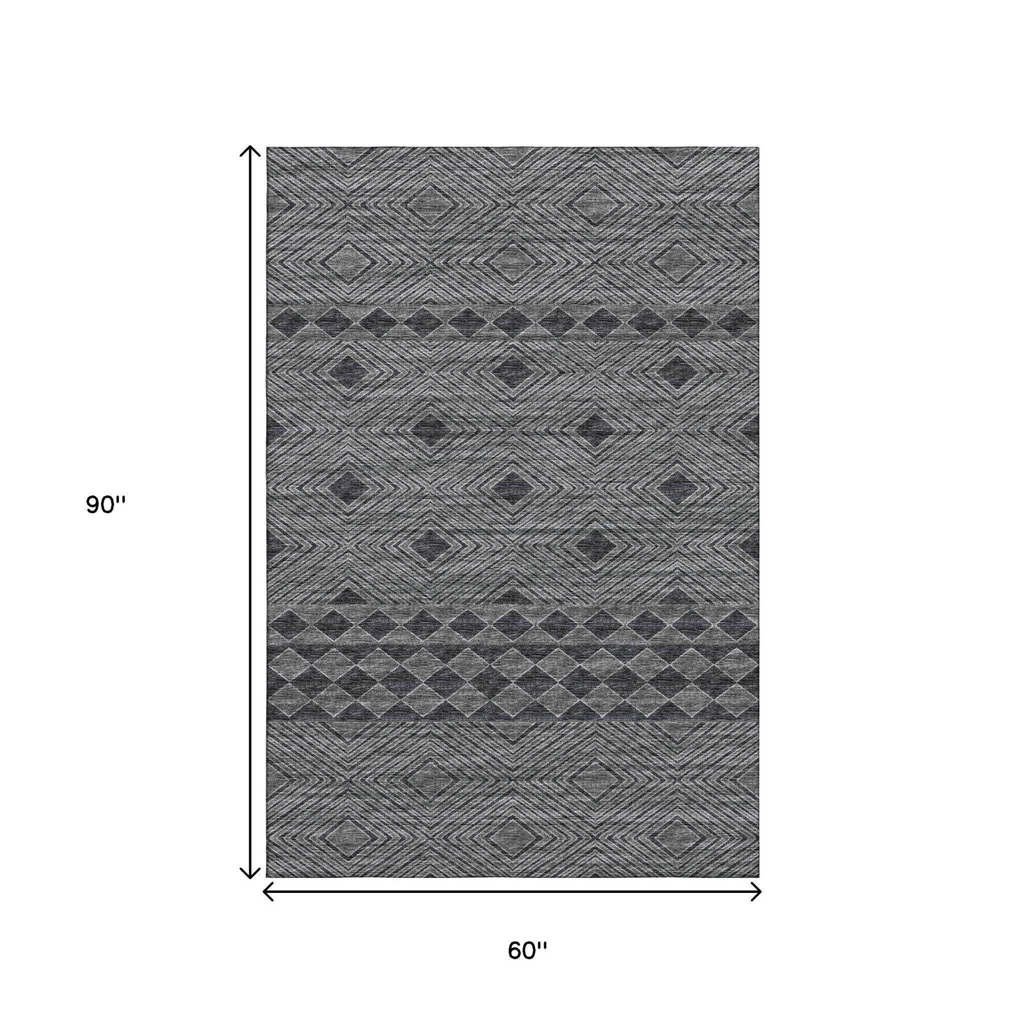 5' X 8' Gray And Black Geometric Washable Area Rug With UV Protection - HomeRoots - Flyclothing LLC