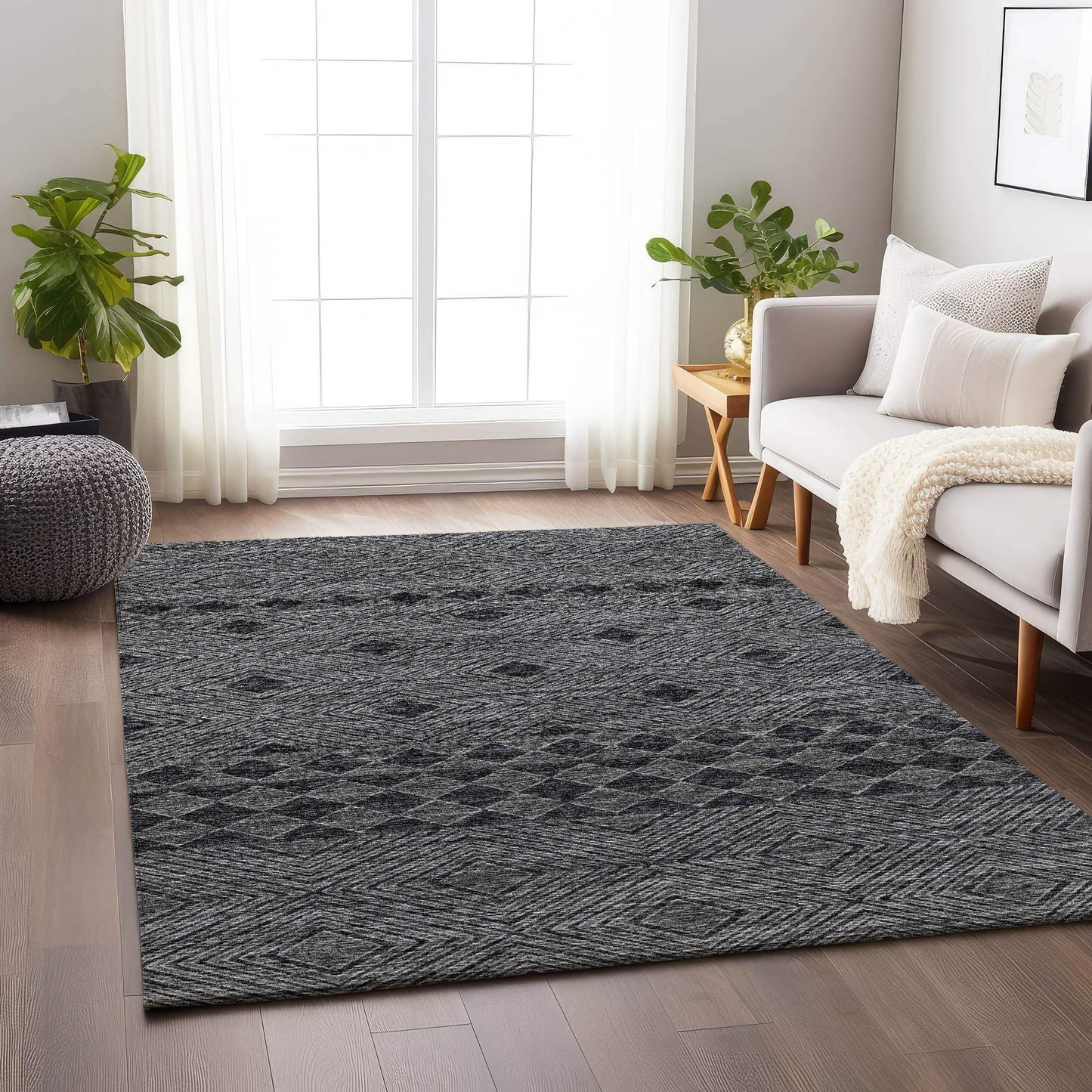 5' X 8' Gray And Black Geometric Washable Area Rug With UV Protection - HomeRoots - Flyclothing LLC