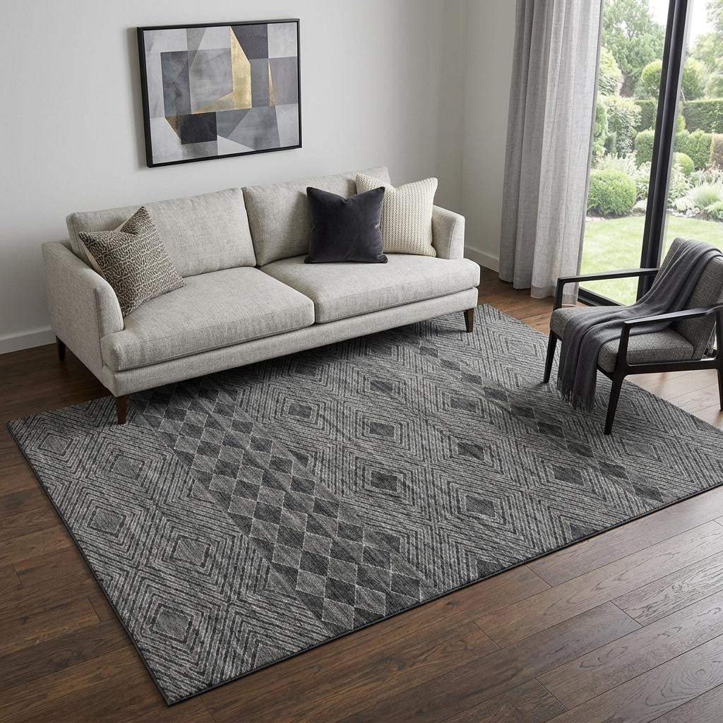 5' X 8' Gray And Black Geometric Washable Area Rug With UV Protection - HomeRoots - Flyclothing LLC