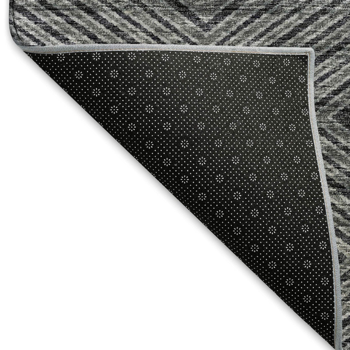 8' Gray And Black Geometric Washable Round Rug With UV Protection - HomeRoots - Flyclothing LLC