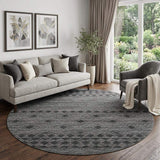 8' Gray And Black Geometric Washable Round Rug With UV Protection - HomeRoots - Flyclothing LLC