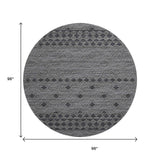 8' Gray And Black Geometric Washable Round Rug With UV Protection - HomeRoots - Flyclothing LLC