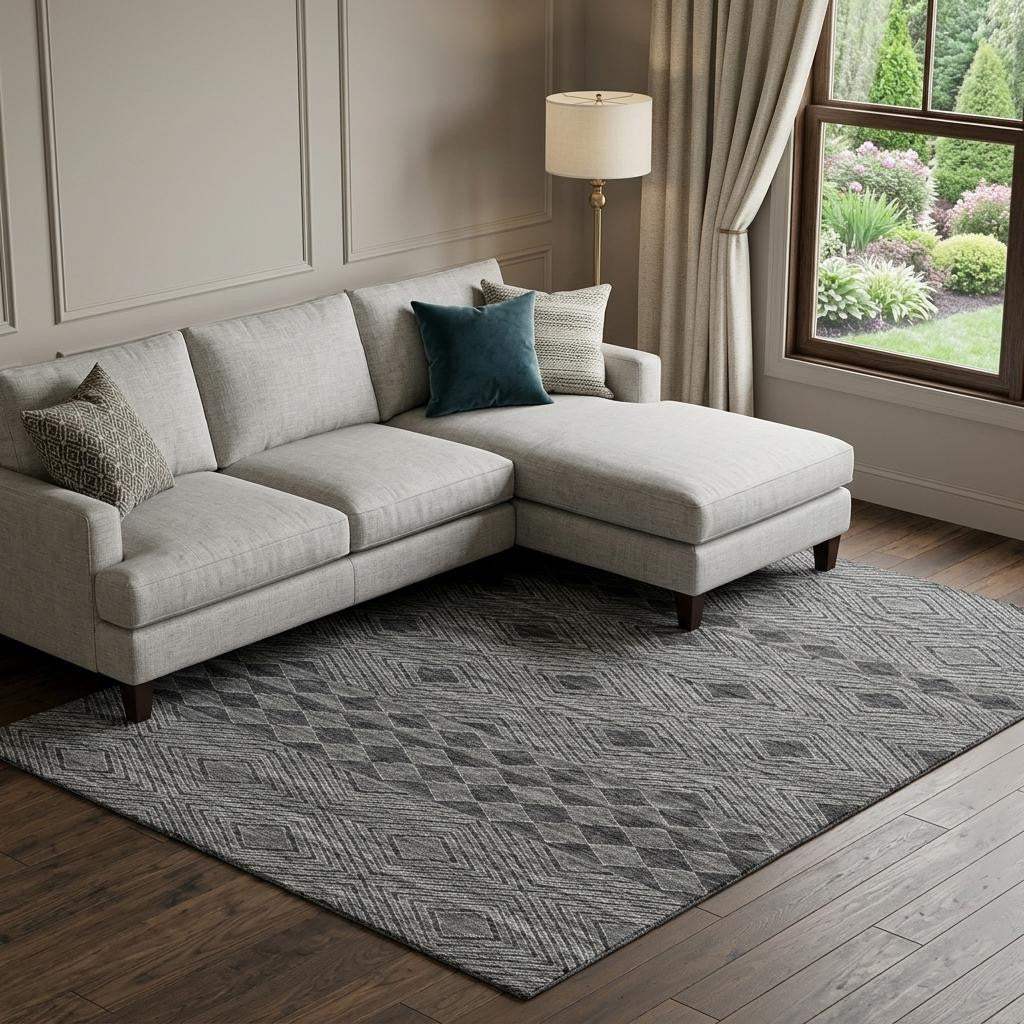 8' X 10' Gray And Black Geometric Washable Area Rug With UV Protection - HomeRoots - Flyclothing LLC