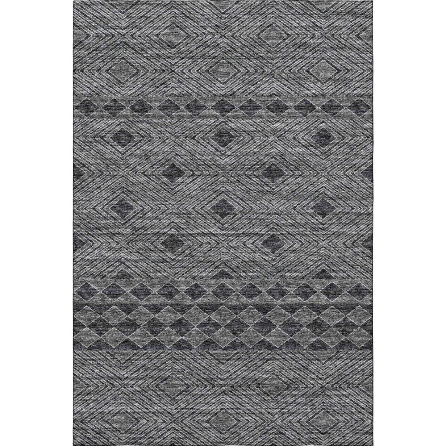 8' X 10' Gray And Black Geometric Washable Area Rug With UV Protection - HomeRoots - Flyclothing LLC