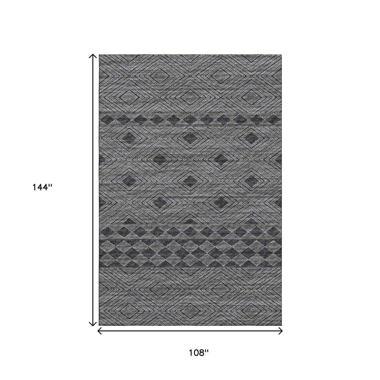 9' X 12' Gray And Black Geometric Washable Area Rug With UV Protection - HomeRoots - Flyclothing LLC