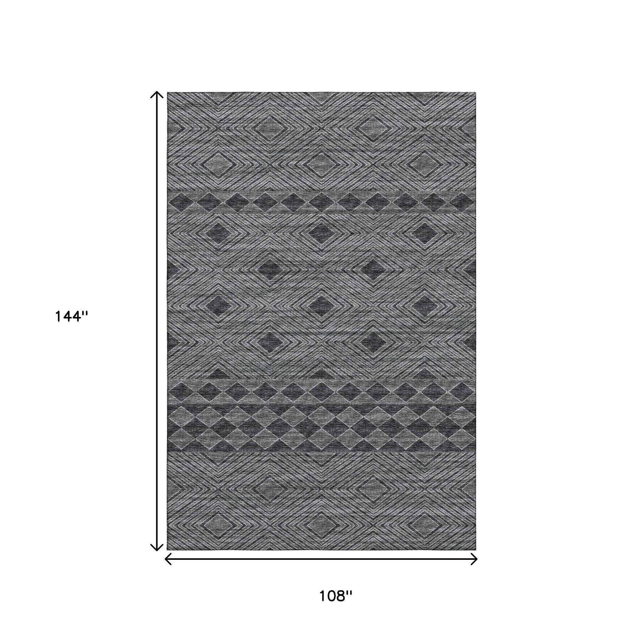 9' X 12' Gray And Black Geometric Washable Area Rug With UV Protection - HomeRoots - Flyclothing LLC