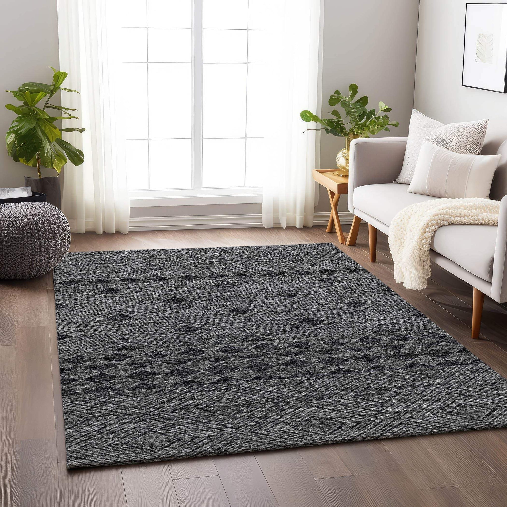 9' X 12' Gray And Black Geometric Washable Area Rug With UV Protection - HomeRoots - Flyclothing LLC
