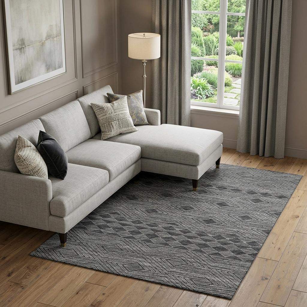 9' X 12' Gray And Black Geometric Washable Area Rug With UV Protection - HomeRoots - Flyclothing LLC