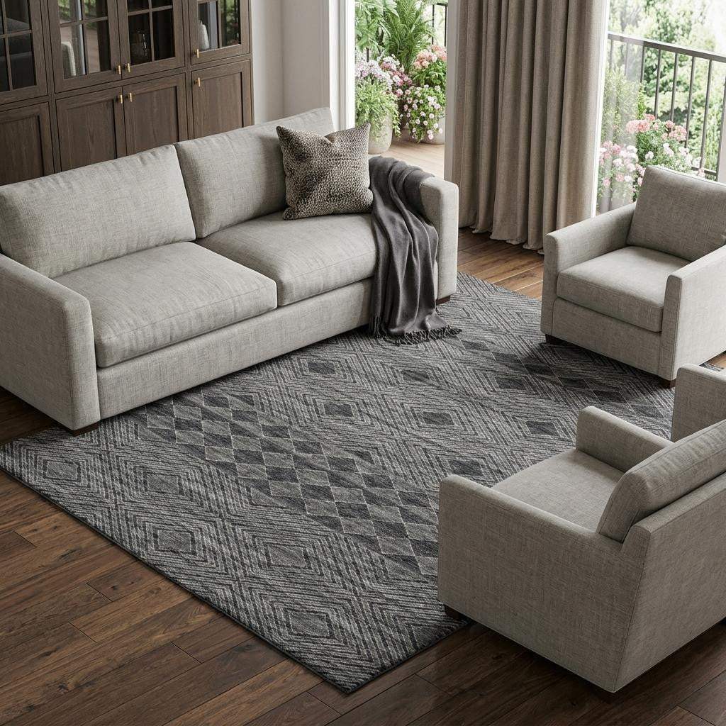 10' X 14' Gray And Black Geometric Washable Area Rug With UV Protection - HomeRoots - Flyclothing LLC