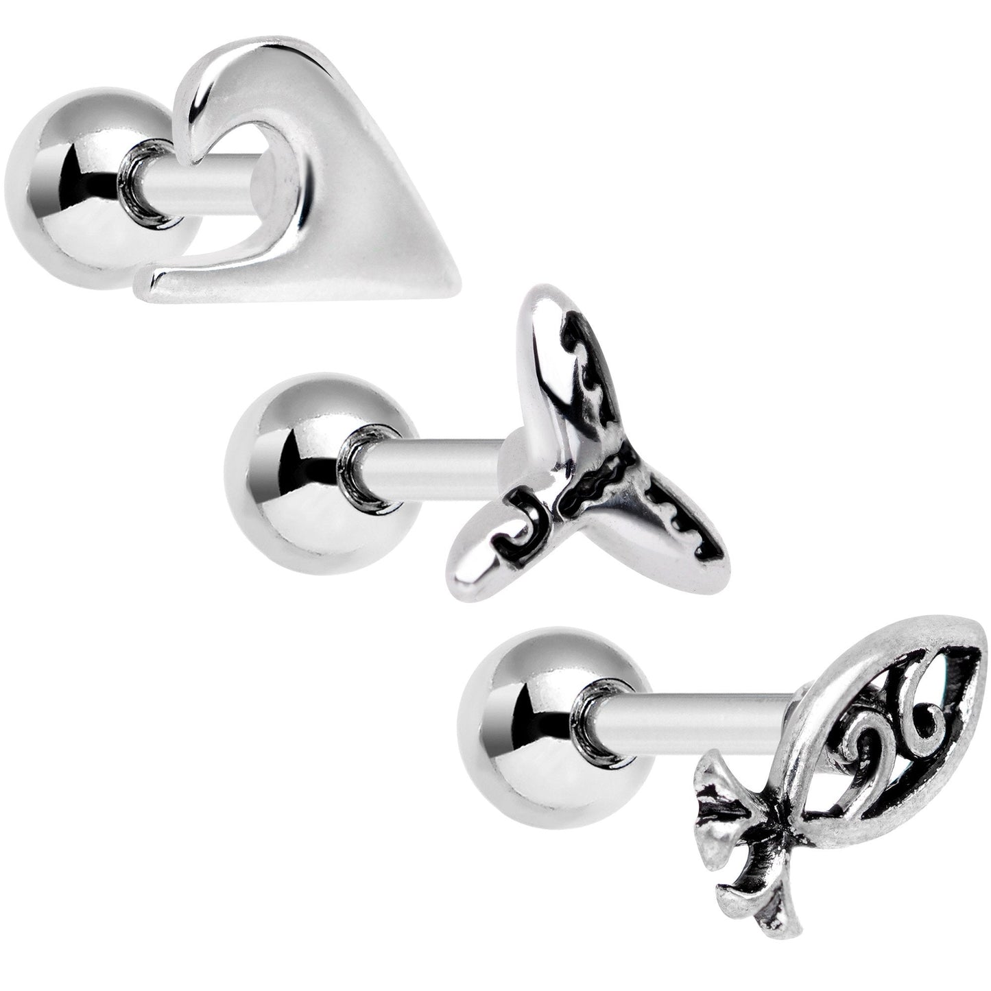 16G 1/4 Ocean Starfish Life Cartilage Tragus Earring Set of 3 - BodyCandy - Flyclothing LLC