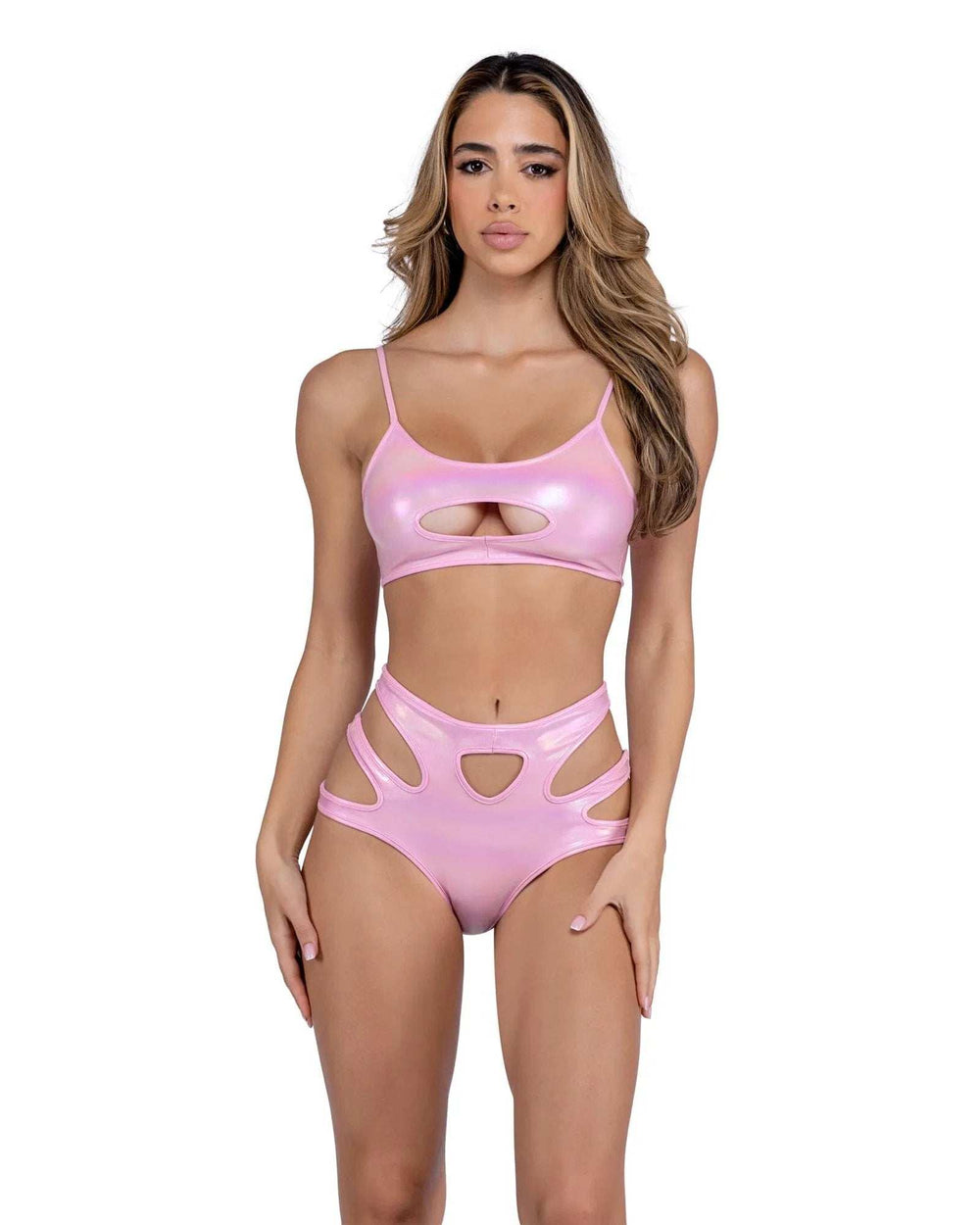Roma Costume 6449 Metallic Iridescent Keyhole High-Waisted Shorts - Roma Costume