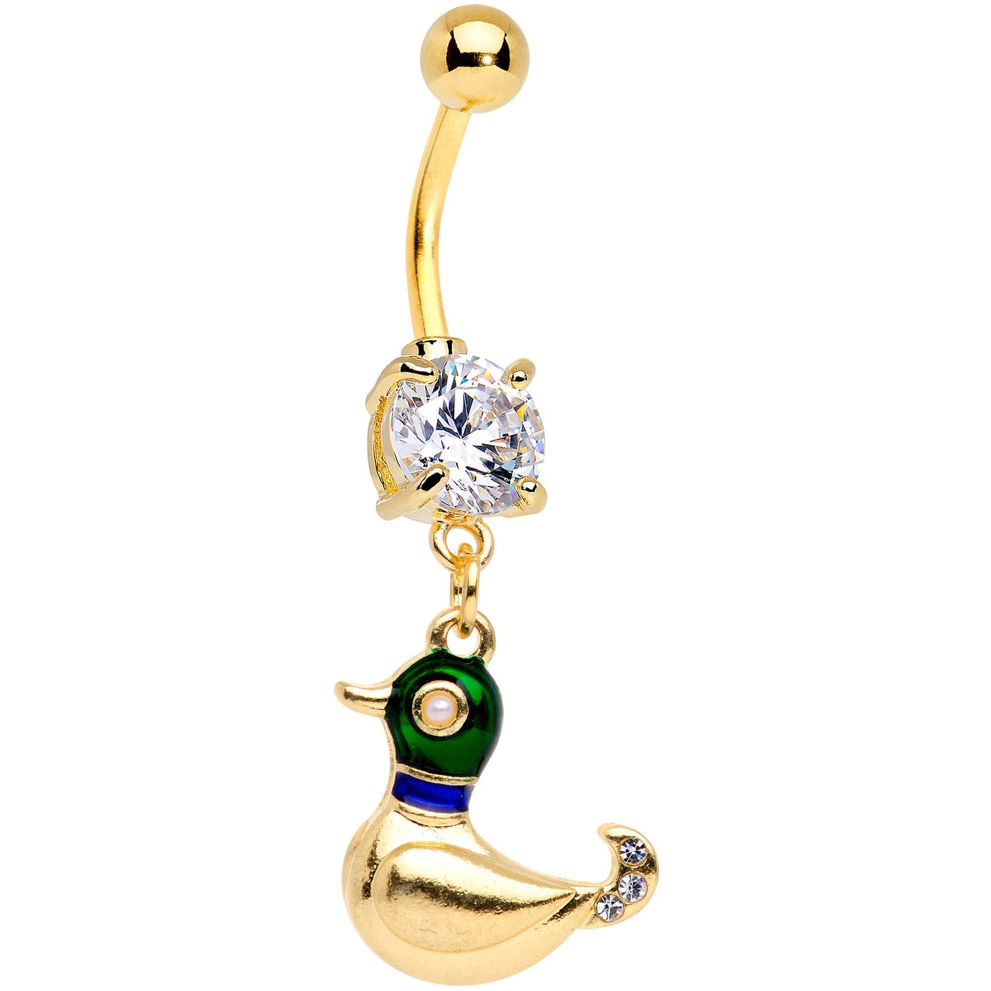 Clear Gem Gold PVD Quack Quack Duck Dangle Belly Ring - BodyCandy - Flyclothing LLC