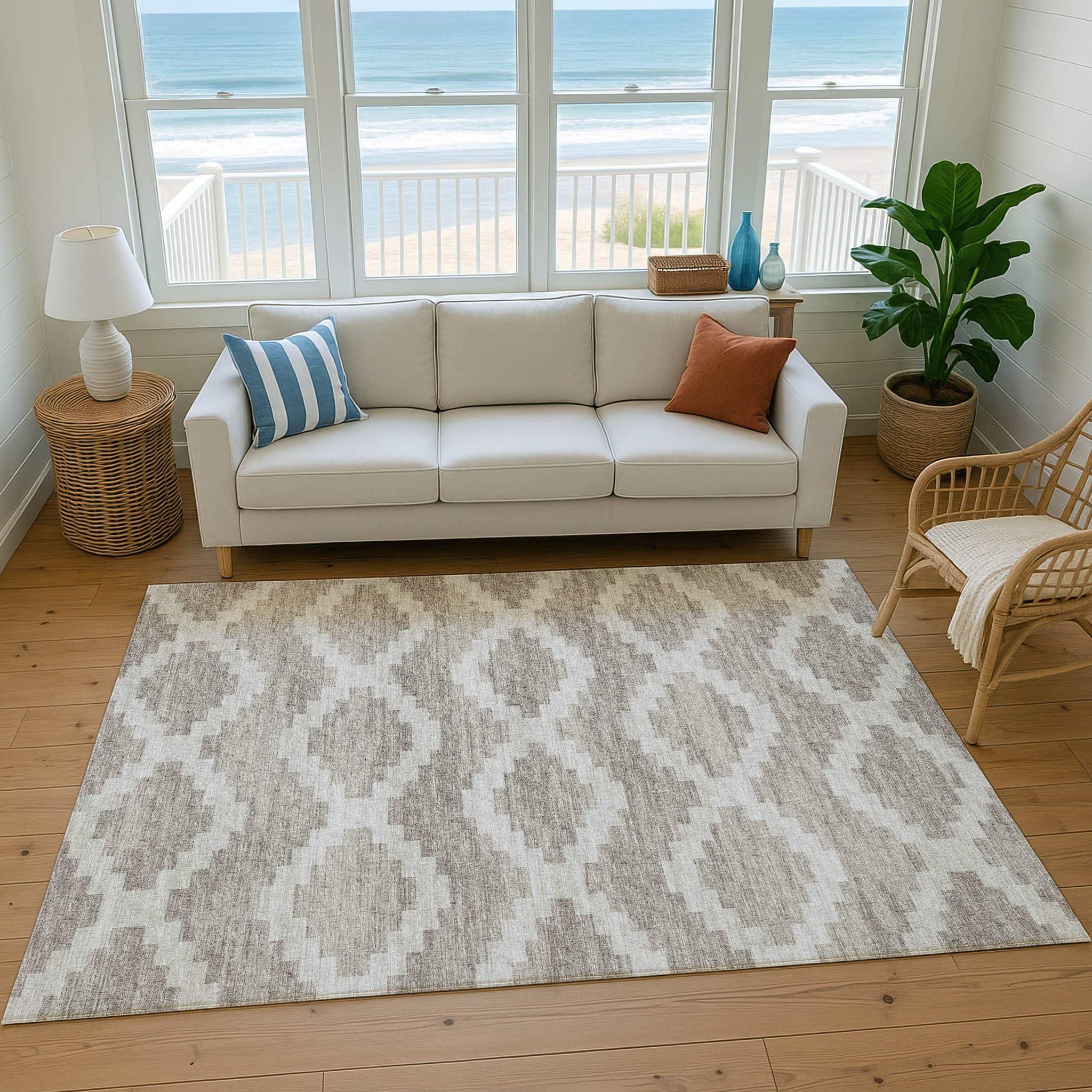 3' X 5' Tan Ivory And Beige Tribal Washable Area Rug With UV Protection - HomeRoots - Flyclothing LLC