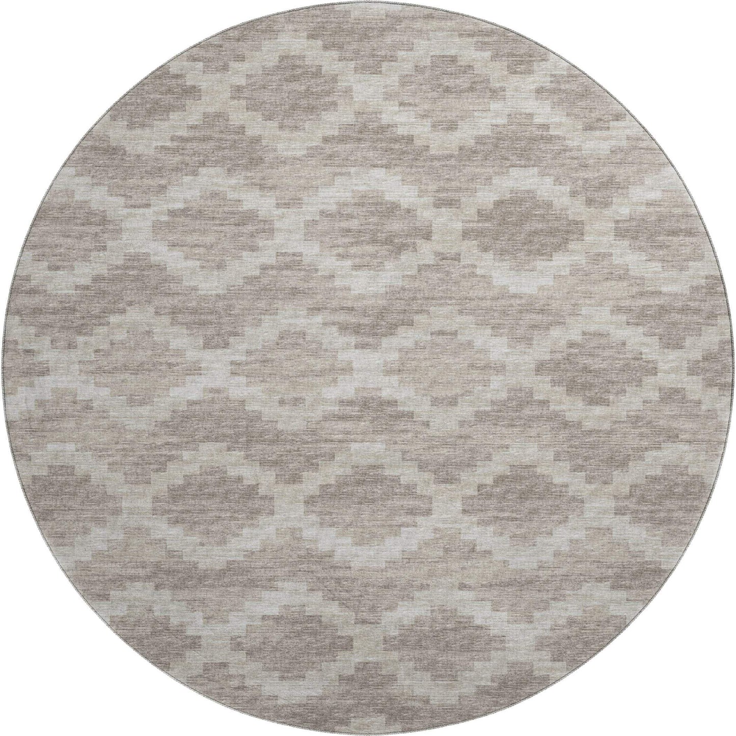 8' Tan Ivory And Beige Tribal Washable Round Rug With UV Protection - HomeRoots - Flyclothing LLC