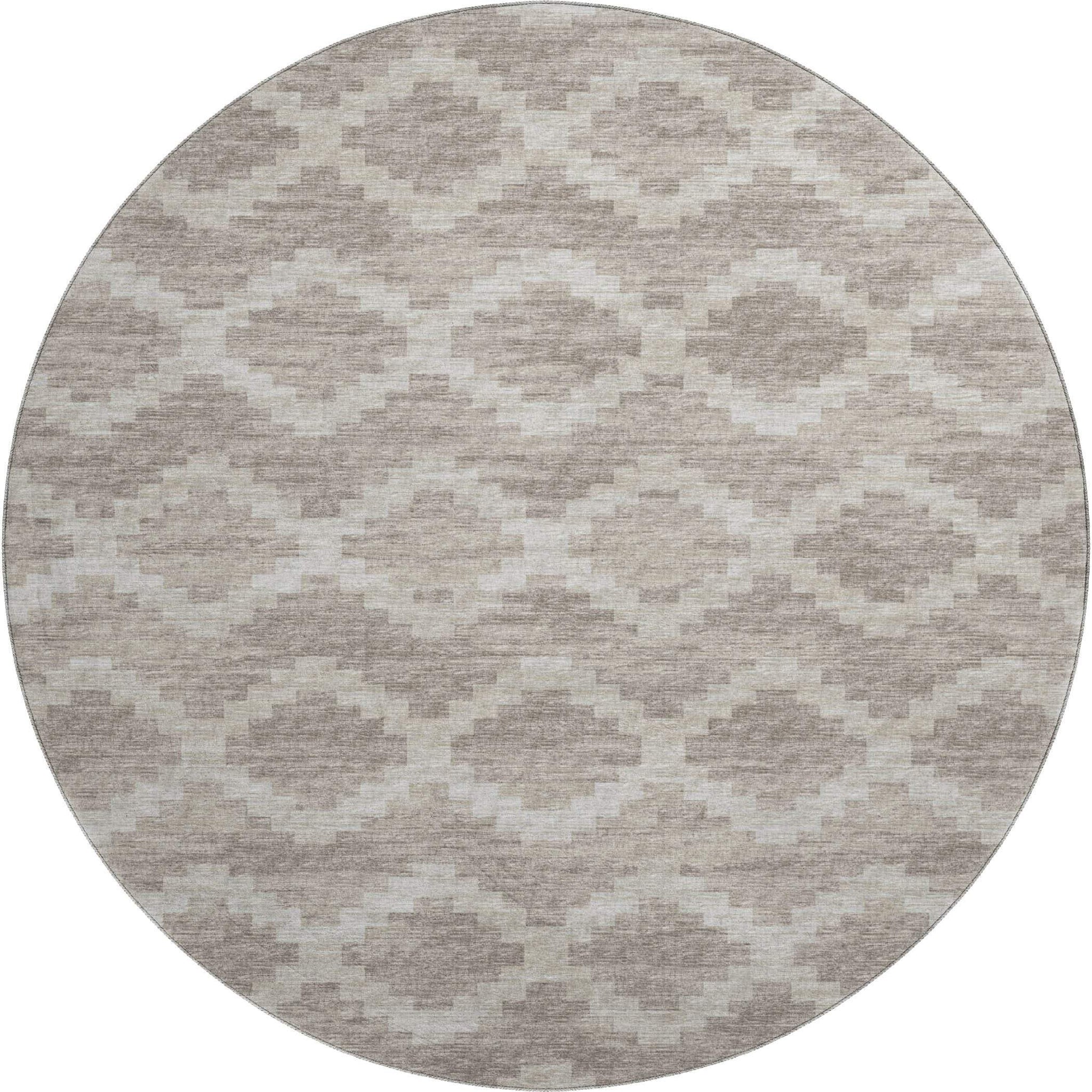 8' Tan Ivory And Beige Tribal Washable Round Rug With UV Protection - HomeRoots - Flyclothing LLC