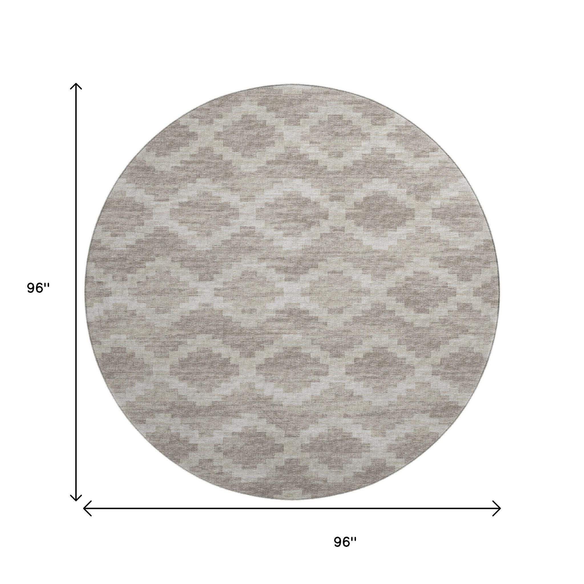8' Tan Ivory And Beige Tribal Washable Round Rug With UV Protection - HomeRoots - Flyclothing LLC