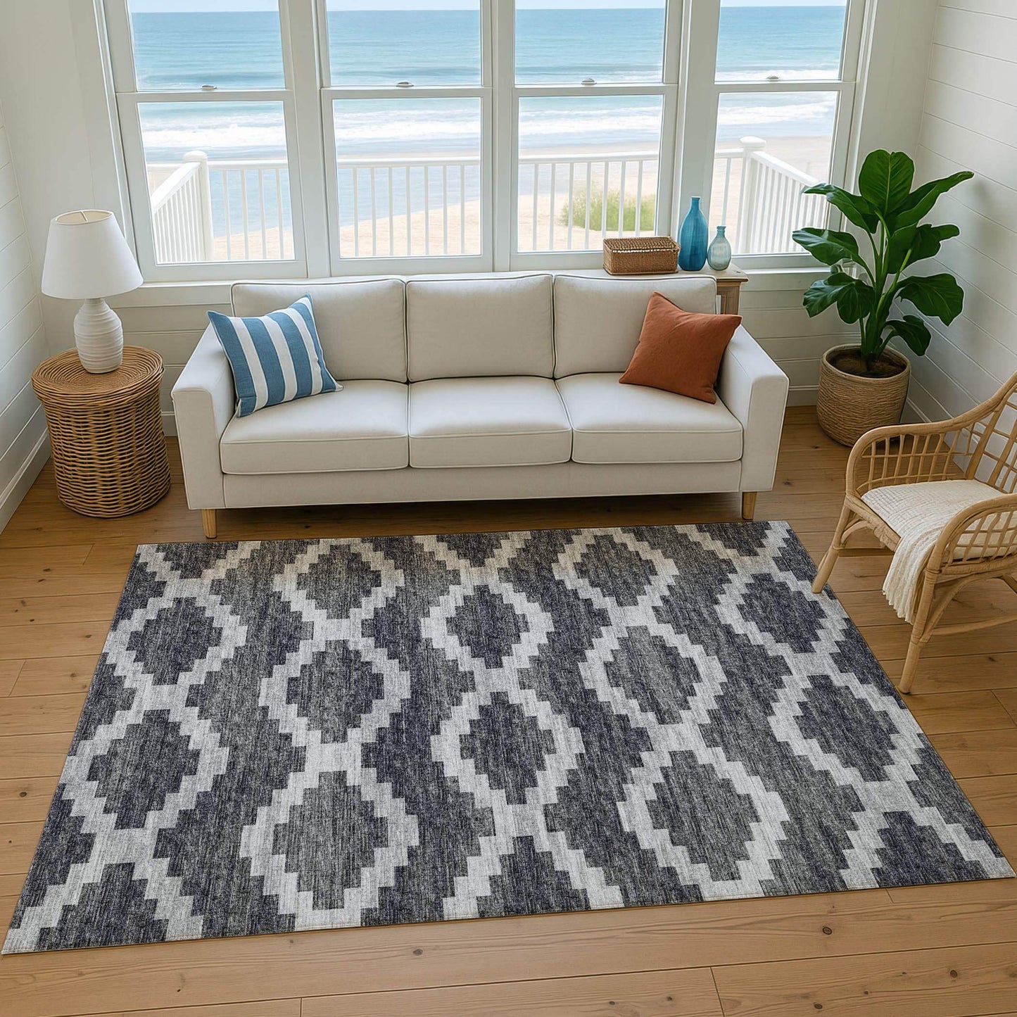 3' X 5' Gray Ivory And Charcoal Tribal Washable Area Rug With UV Protection - HomeRoots - Flyclothing LLC