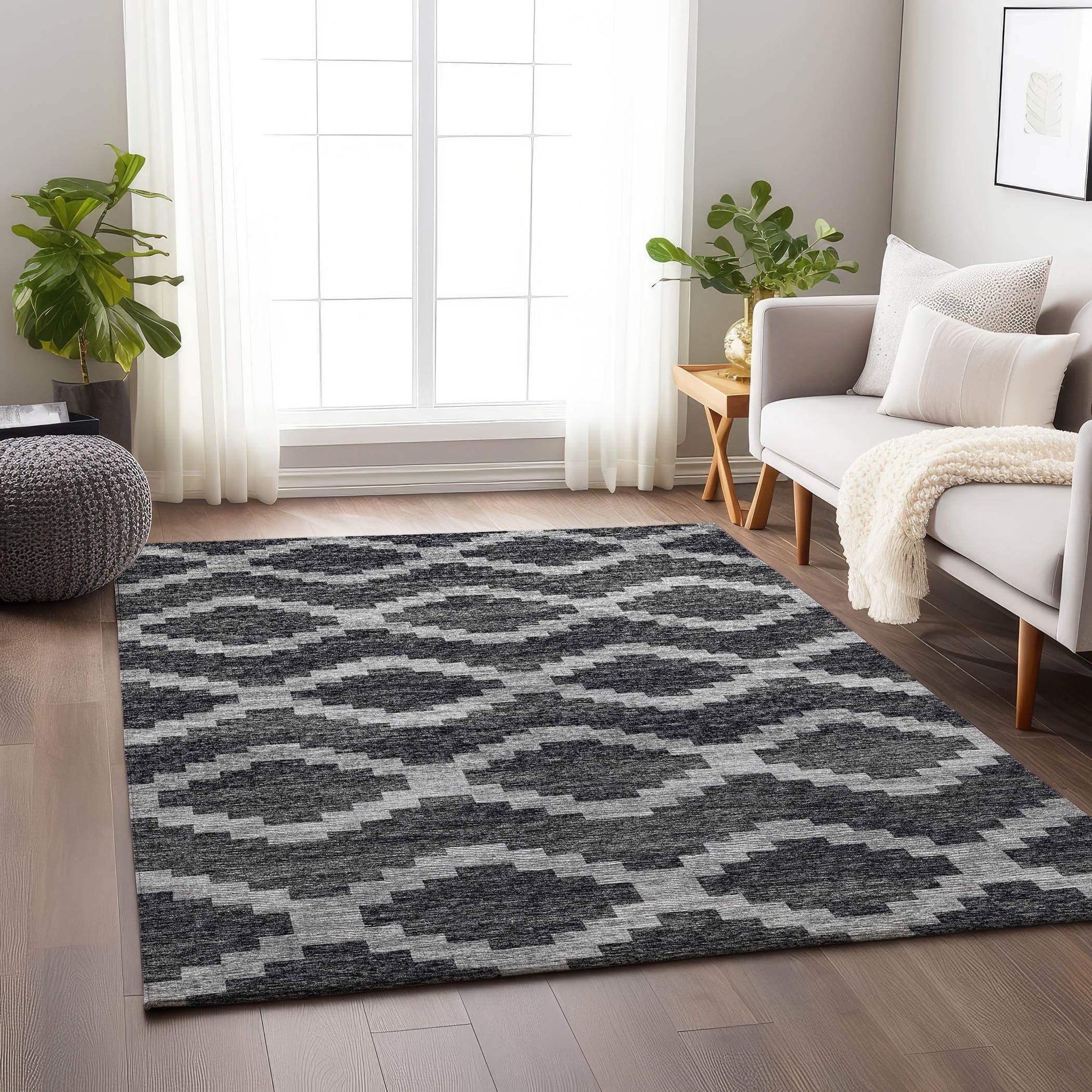 3' X 5' Gray Ivory And Charcoal Tribal Washable Area Rug With UV Protection - HomeRoots - Flyclothing LLC
