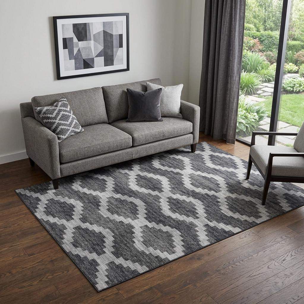 5' X 8' Gray Ivory And Charcoal Tribal Washable Area Rug With UV Protection - HomeRoots - Flyclothing LLC